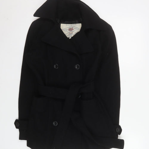 The Kill Industry Womens Black Wool Pea Coat Size 12 Belted