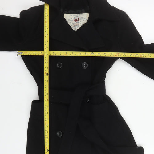 The Kill Industry Womens Black Wool Pea Coat Size 12 Belted