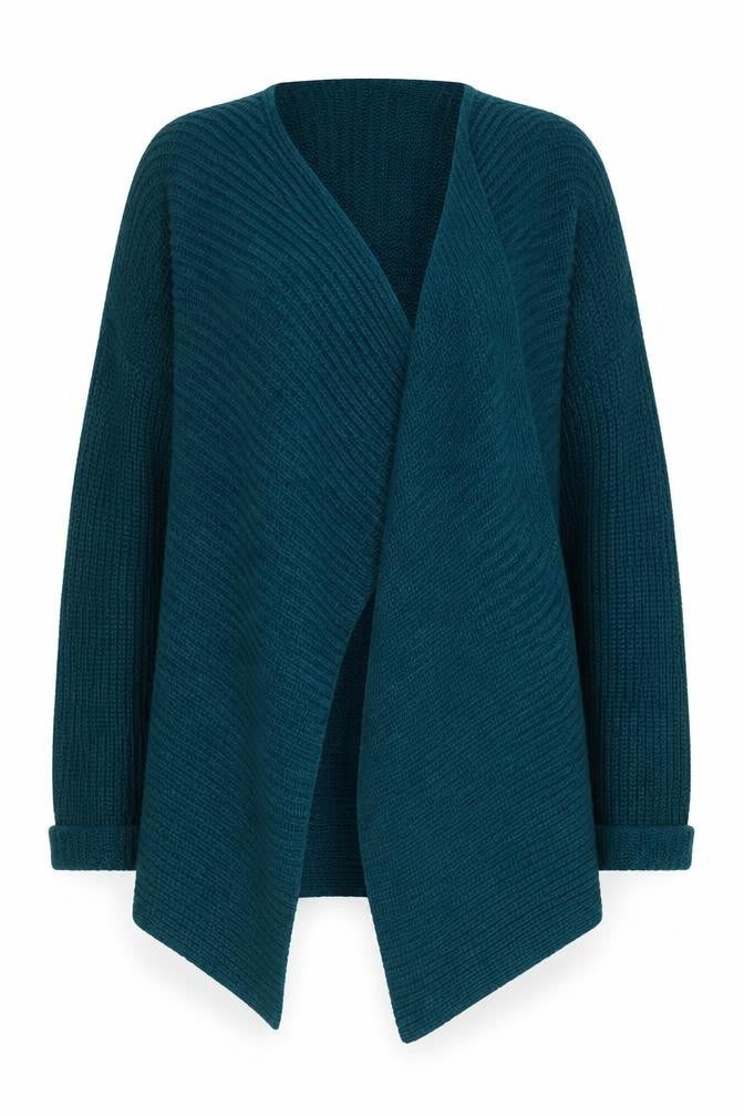 Front view of Cotton Traders Women’s Blue Knit Open Cardigan, size S