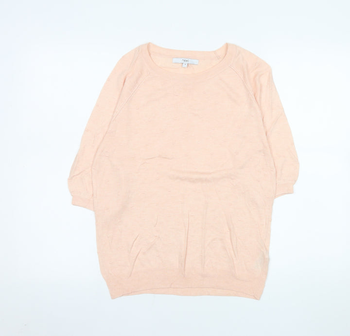 Next Women Pink Knit Crew Neck 3/4 Sleeve Blouse Size 14