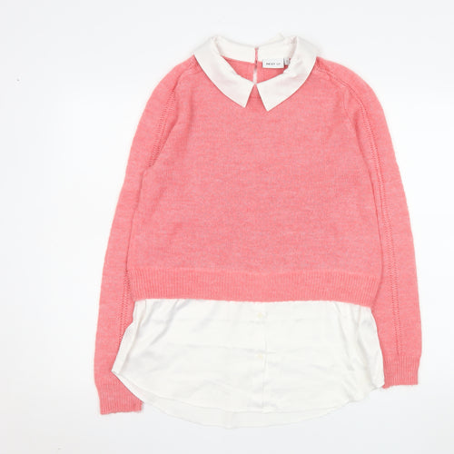 Next Women Pink Collared Layered Blouse Sweater Size Small