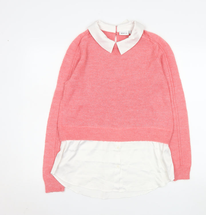 Next Women Pink Collared Layered Blouse Sweater Size Small