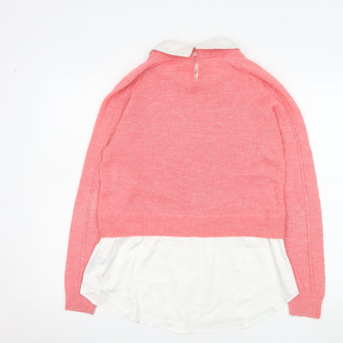 Next Women Pink Collared Layered Blouse Sweater Size Small