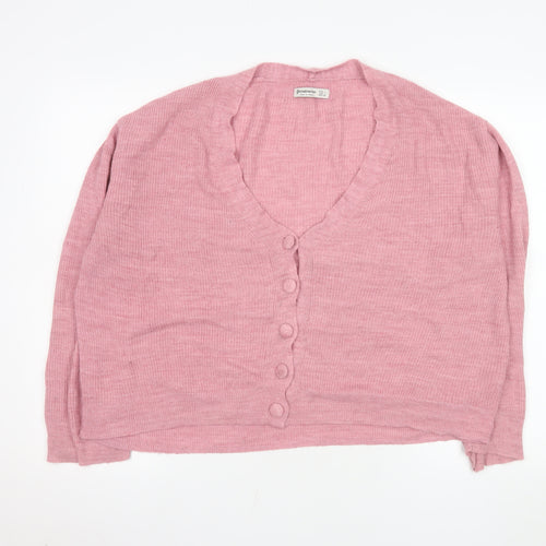 Stradivarius Women’s Pink Acrylic Knit V-Neck Cardigan Size 14