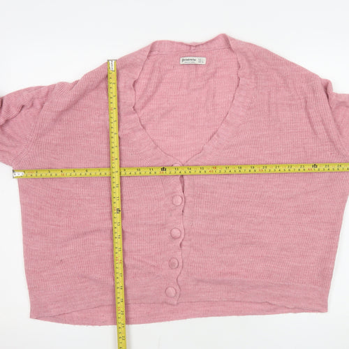 Stradivarius Women’s Pink Acrylic Knit V-Neck Cardigan Size 14