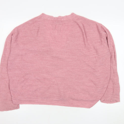 Stradivarius Women’s Pink Acrylic Knit V-Neck Cardigan Size 14
