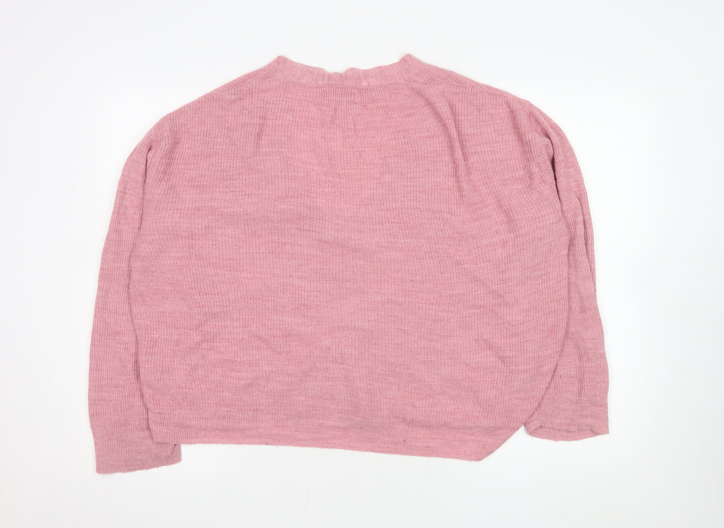 Stradivarius Women’s Pink Acrylic Knit V-Neck Cardigan Size 14