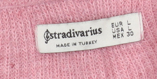 Stradivarius Women’s Pink Acrylic Knit V-Neck Cardigan Size 14