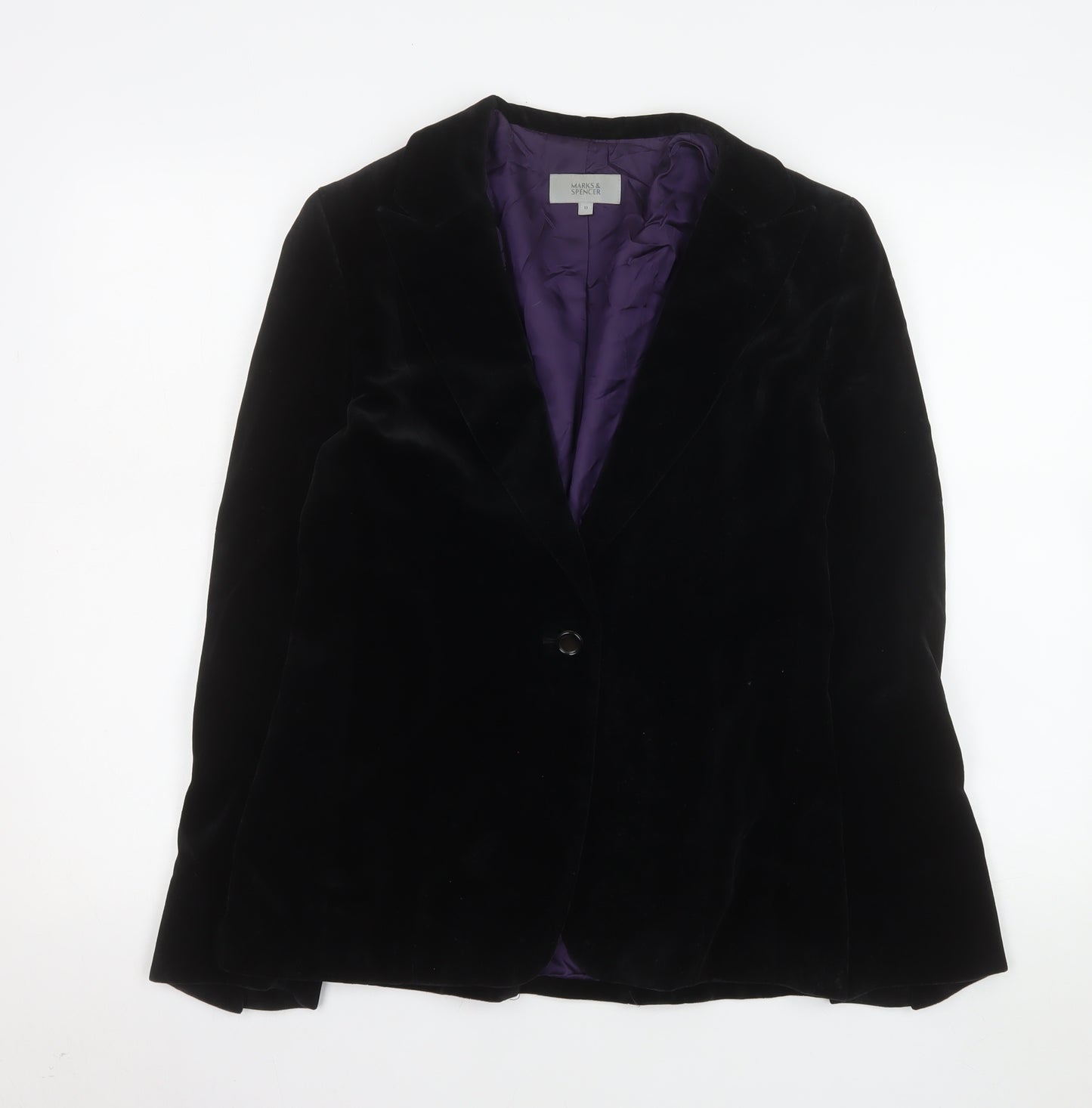 Marks and Spencer Women's Black Velvet Blazer UK 10 Classic Fit