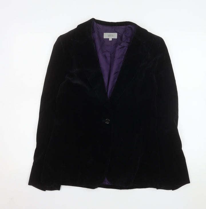 Marks and Spencer Women's Black Velvet Blazer UK 10 Classic Fit