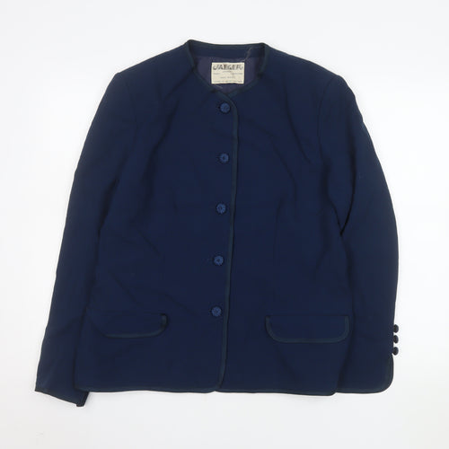 Jaeger Women's Blue Wool Blazer Size 16 Classic Tailored Jacket