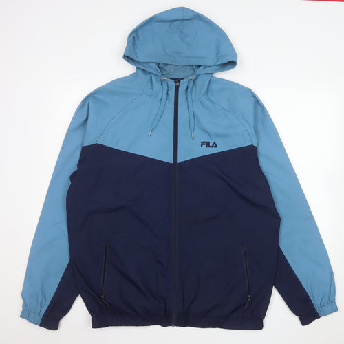 FILA Men’s Blue Hooded Windbreaker Jacket L Full Zip Sportswear