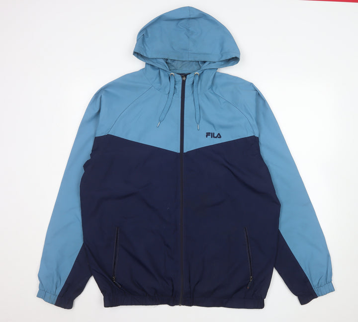 FILA Men’s Blue Hooded Windbreaker Jacket L Full Zip Sportswear