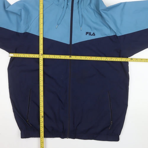 FILA Men’s Blue Hooded Windbreaker Jacket L Full Zip Sportswear