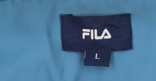 FILA Men’s Blue Hooded Windbreaker Jacket L Full Zip Sportswear