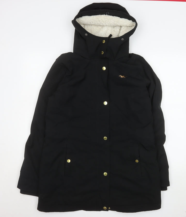 Hollister Women’s Black Long Hooded Parka Jacket Size L All Weather