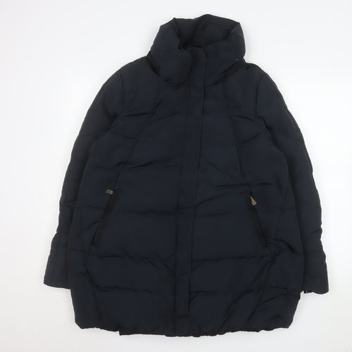 ZARA Women Black Long Puffer Coat L Insulated Zip Winter Jacket