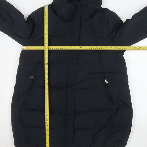 ZARA Women Black Long Puffer Coat L Insulated Zip Winter Jacket
