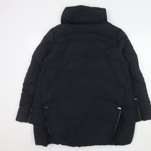 ZARA Women Black Long Puffer Coat L Insulated Zip Winter Jacket