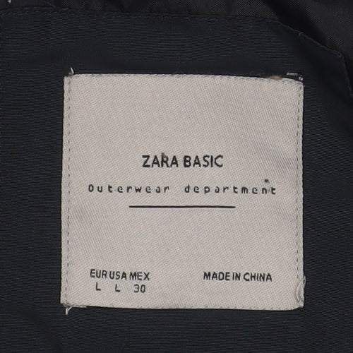 ZARA Women Black Long Puffer Coat L Insulated Zip Winter Jacket