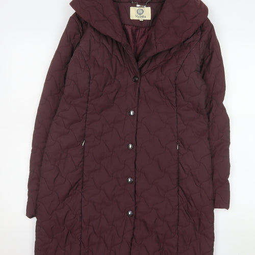 Viyella Women's Brown Quilted Long Coat Size 10 Polyester Blend