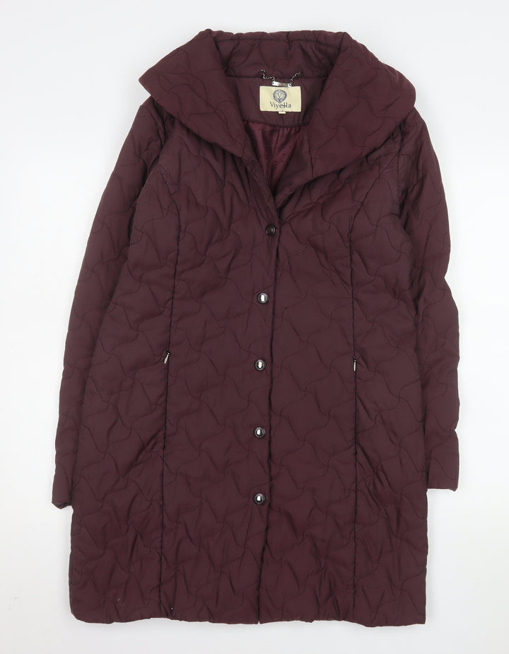 Viyella Women's Brown Quilted Long Coat Size 10 Polyester Blend