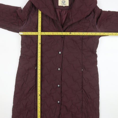 Viyella Women's Brown Quilted Long Coat Size 10 Polyester Blend