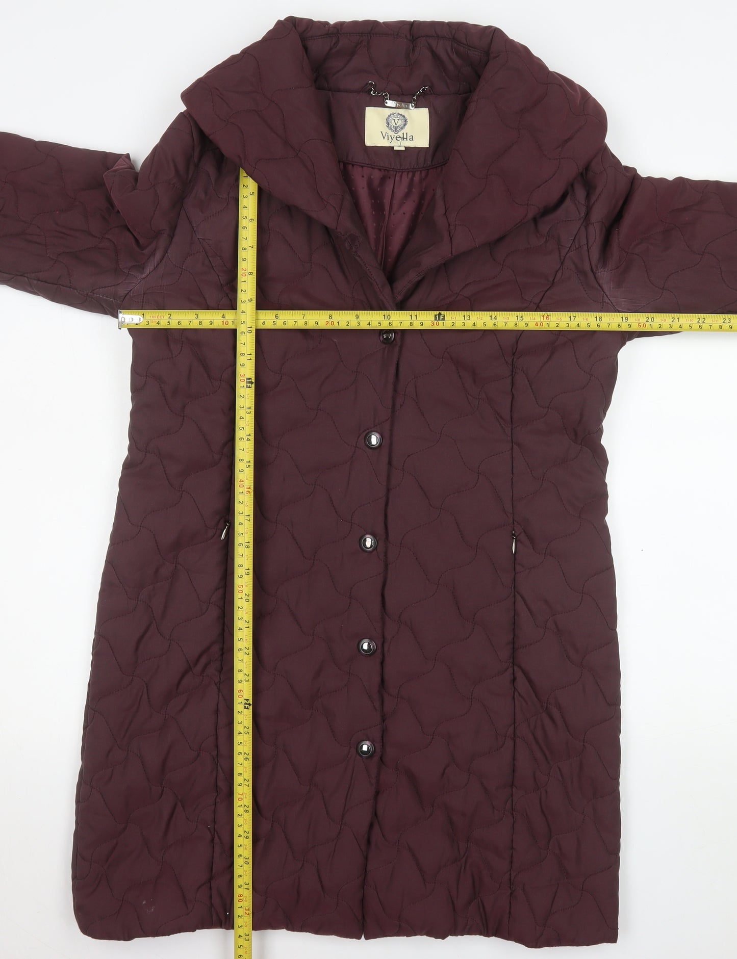 Viyella Women's Brown Quilted Long Coat Size 10 Polyester Blend