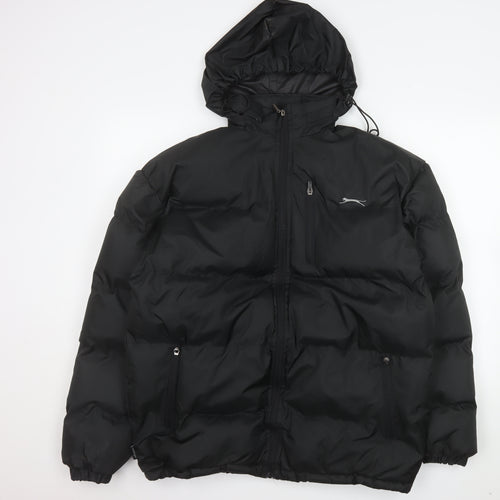 Slazenger Men's Black Hooded Puffer Jacket Size M Water Resistant