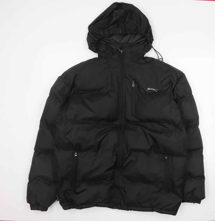 Slazenger Men's Black Hooded Puffer Jacket Size M Water Resistant