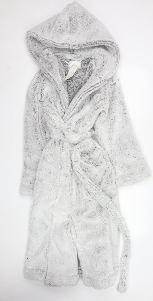 Marks and Spencer Womens Grey Fleece Hooded Belted Robe M