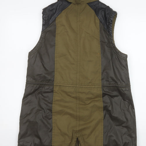 River Island Women Green Quilted Waistcoat UK 14 Faux Leather Trim