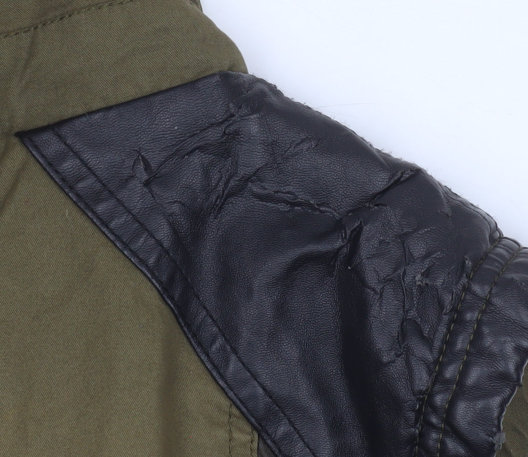 River Island Women Green Quilted Waistcoat UK 14 Faux Leather Trim