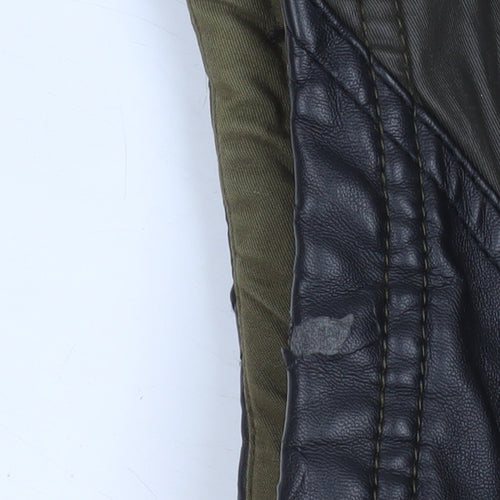 River Island Women Green Quilted Waistcoat UK 14 Faux Leather Trim
