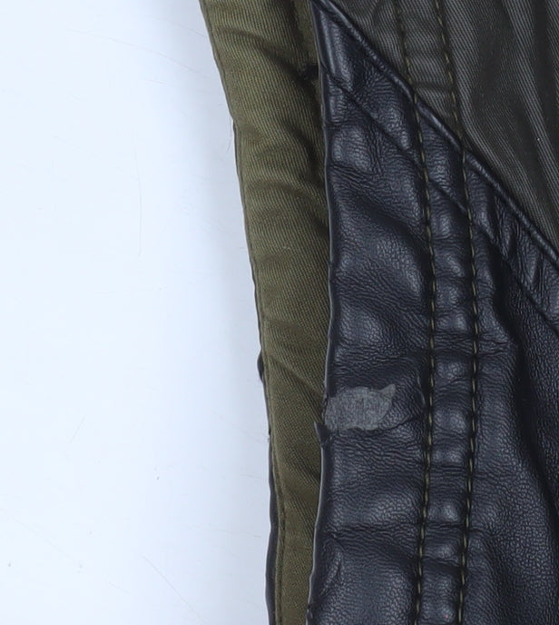 River Island Women Green Quilted Waistcoat UK 14 Faux Leather Trim