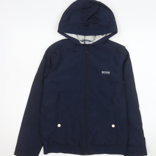 Hugo Boss Boys Blue Hooded Windbreaker Jacket 12 Years Polyester Full Zip