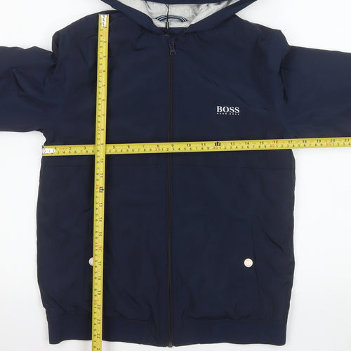 Hugo Boss Boys Blue Hooded Windbreaker Jacket 12 Years Polyester Full Zip