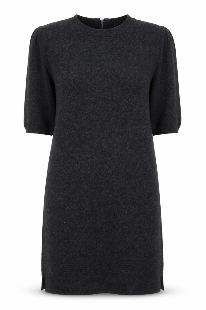 Front view of Monsoon Women Grey Shift Knit Dress, size S, Half Sleeve Zip Back