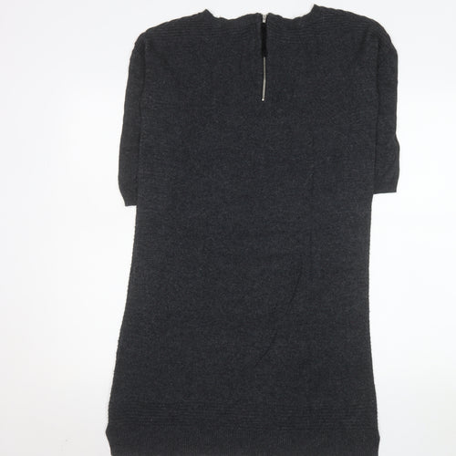 Monsoon Women Grey Shift Knit Dress Size S Half Sleeve Zip Back
