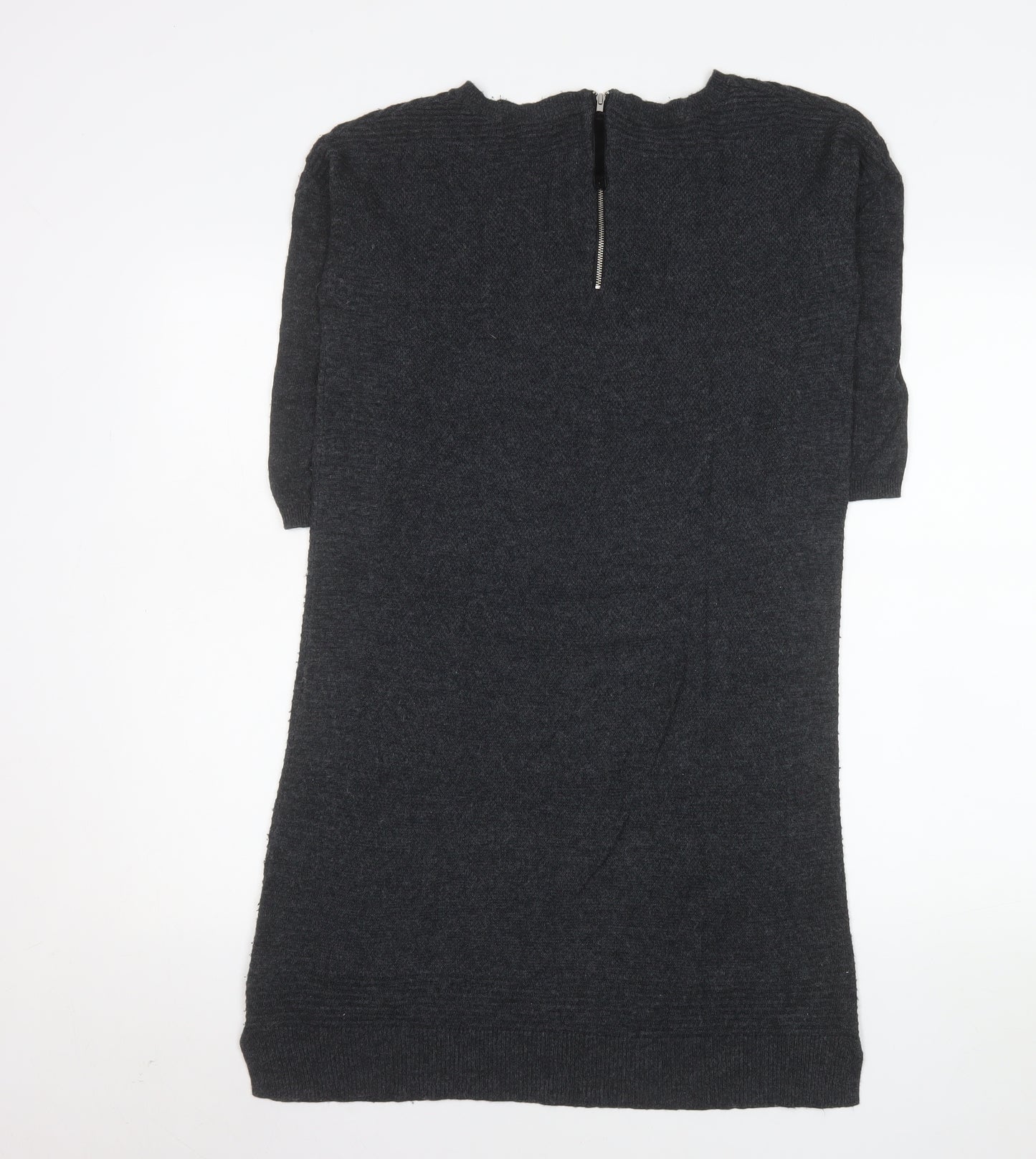 Monsoon Women Grey Shift Knit Dress Size S Half Sleeve Zip Back