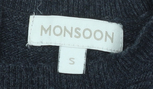 Monsoon Women Grey Shift Knit Dress Size S Half Sleeve Zip Back