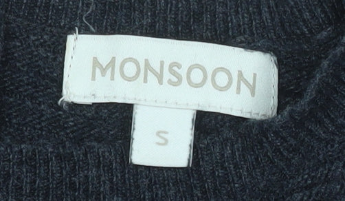 Monsoon Women Grey Shift Knit Dress Size S Half Sleeve Zip Back