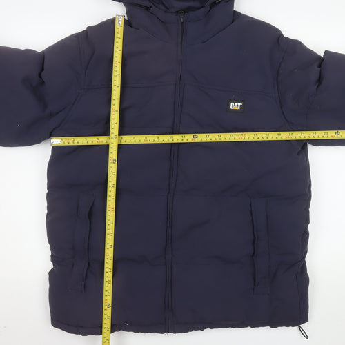 CAT Men’s Blue Hooded Puffer Jacket L Polyester Winter Workwear