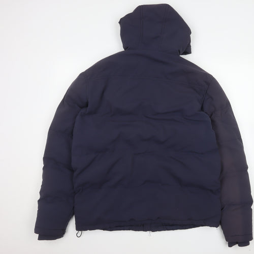 CAT Men’s Blue Hooded Puffer Jacket L Polyester Winter Workwear