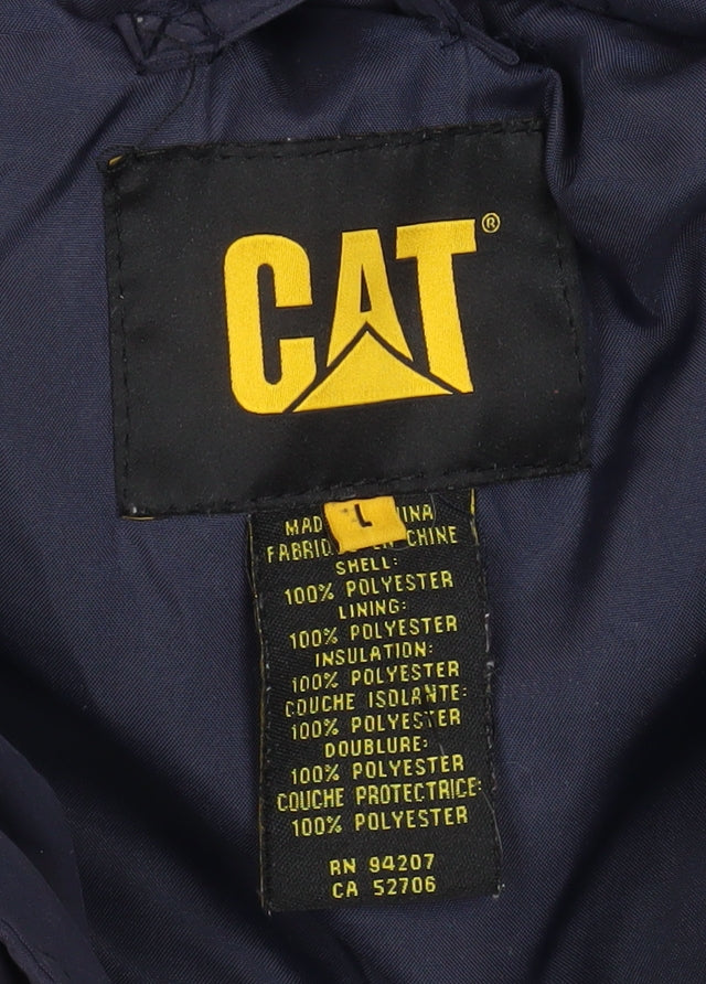 CAT Men’s Blue Hooded Puffer Jacket L Polyester Winter Workwear