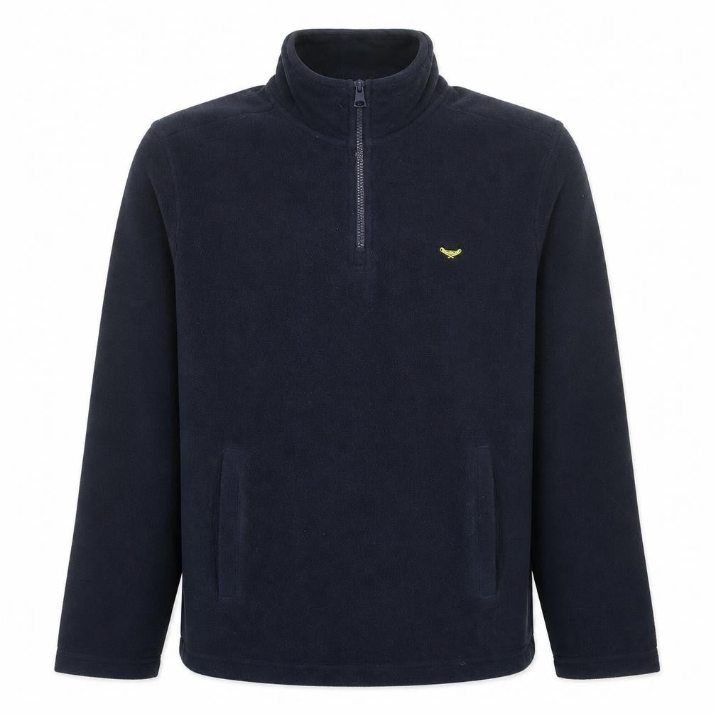 Front view of Threadbare Men’s Blue Fleece 1/4 Zip Pullover Sweatshirt Small