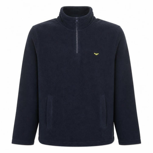 Front view of Threadbare Men’s Blue Fleece 1/4 Zip Pullover Sweatshirt Small
