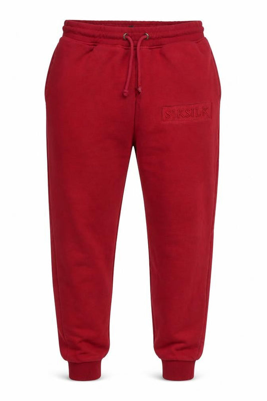 Front view of SikSilk Men Red Relaxed Fit Jogger Sweatpants, size M