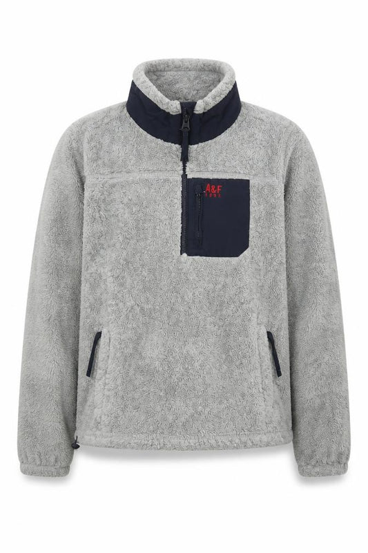 Front view of Abercrombie & Fitch Men's Grey Fleece 1/4 Zip Pullover Sweatshirt, size S