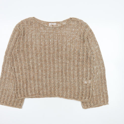 Tu Women Beige Open-Knit Cotton Blend Pullover Jumper Size 12